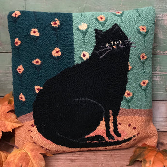 PH-09 Black Cat Hooked Pillow