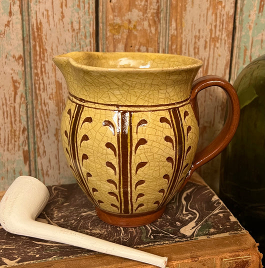 SE-122 Redware Sm Pitcher with Sgraffito Design