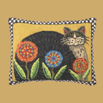 PH-024 Cat with Penny Flowers Wool Hooked Pillow