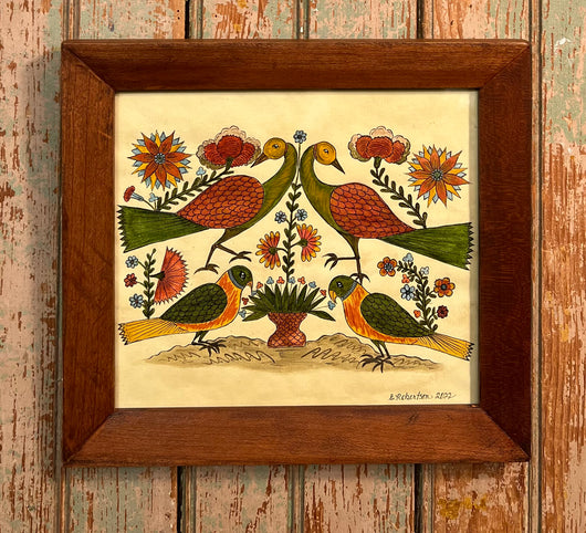 ER-2395 Original 4 Green Birds Fraktur