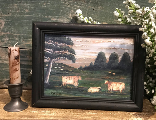 MKM-1908Sm Two Cows & Sheep Framed Print