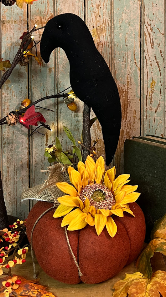 TBH-22P Wool Crow on Orange Pumpkin