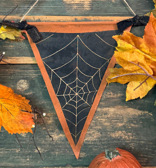 PEN-199 Stenciled Canvas Pennant Flag - Spider Web