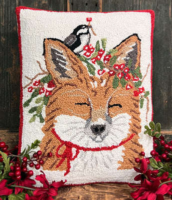 PH-85 Fox & Chickadee Wool Hooked Pillow