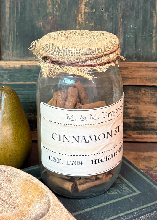 X92B Jar with Aged Cheesecloth Lid - Cinnamon Sticks