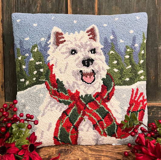 PH-136 Scottie with Scarf Wool Hooked Pillow