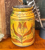 GMS-V1741 Vintage Shooner Tulip & Stag Redware Jar with Tin Lid