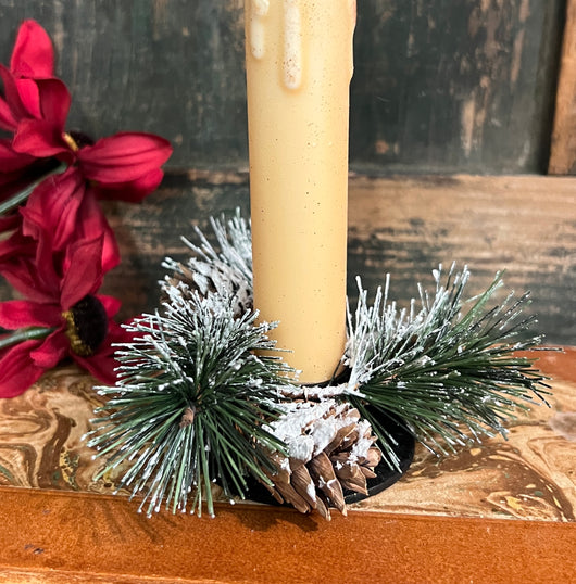 WI-08 Snowy Pine & Cones Candle Ring