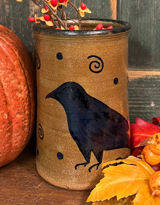 CC-2419 Large Pottery Crow with Swirls Crock