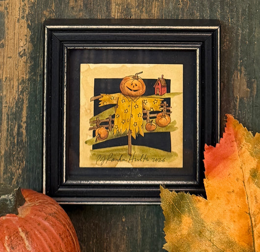 PJH-429 Scarecrow & Pumpkins Framed Paper Cutting
