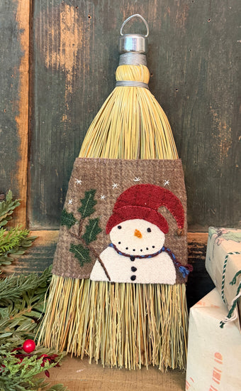 PB-734 Small Whisk Broom with Snowman Wool Band