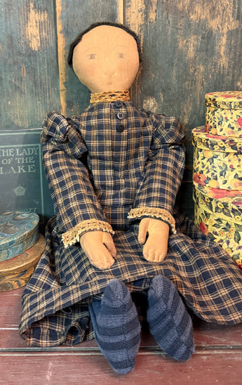 X88 Hand-made Doll in Blue Plaid Dress