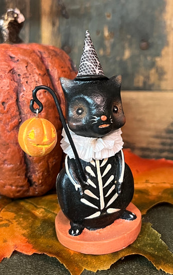 BLD-05 Skeleton Cat with Lantern Figurine