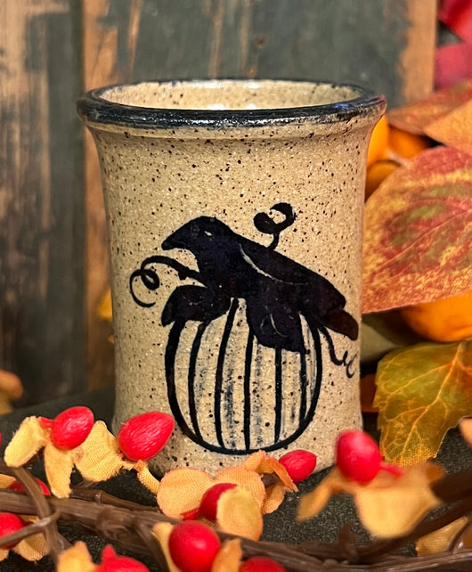 CC-2423 Mini Pottery Crow on Pumpkin Crock