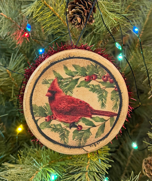 PEN-227A Painted Box Ornament with Fabric Cardinal