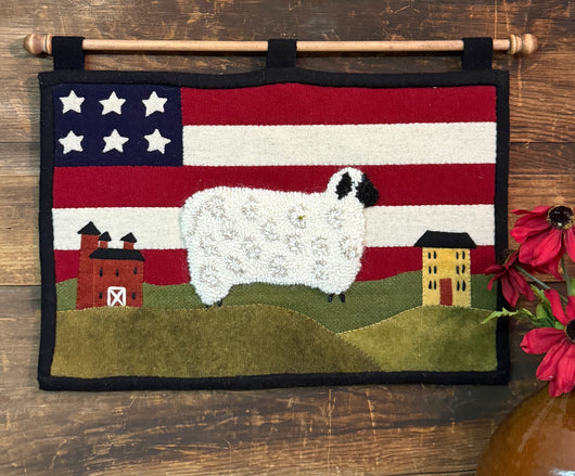 PB-667 'Hooked Sheep' Flag Wool Wall Hanging with Dowel