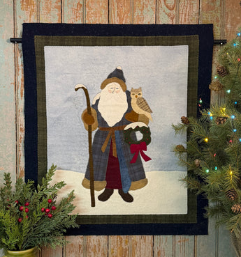 PB-749 'Santa with Owl' Wool Wall Hanging with Dowel