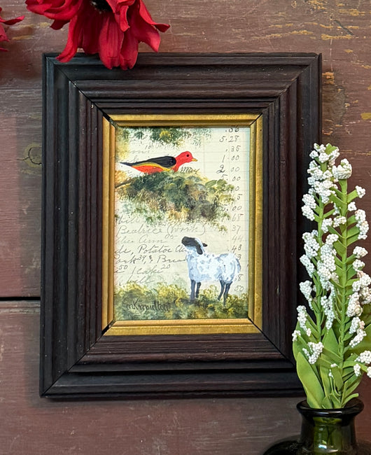 MKM-319 'Bird & Sheep' ORIGINAL Painting by MK Moulton