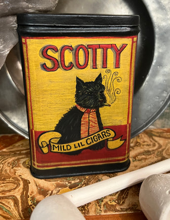 WW-444 Hand-painted Antique Tin - Scotty Dog with Cigars