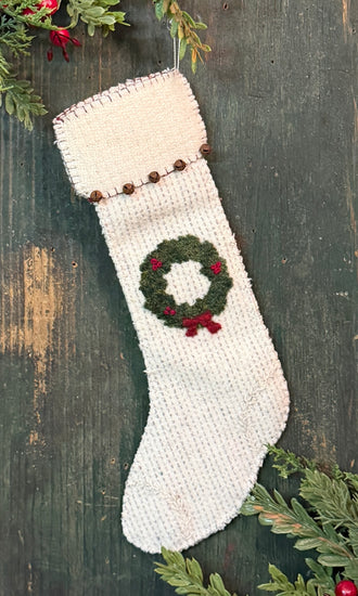 PB-742C Wool Stocking - White Wreath