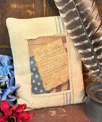DD-294A Vintage Feedsack Pillow - We the People