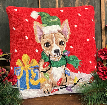 PH-131 Chihuahua Wool Hooked Pillow