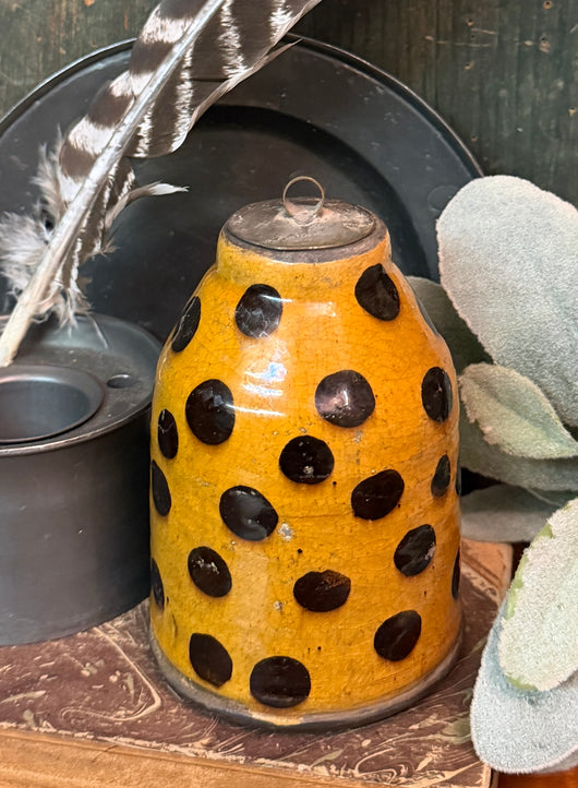 GMS-1793 Shooner Redware Seed Box & Tin Lid with Dots