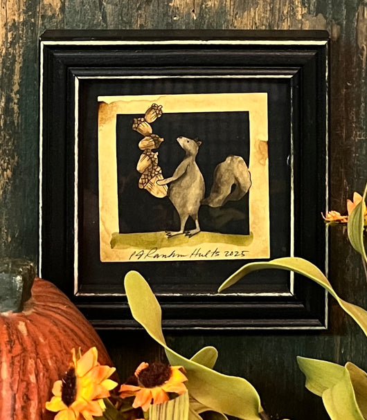PJH-384 Squirrel with Acorns Framed Paper Cutting
