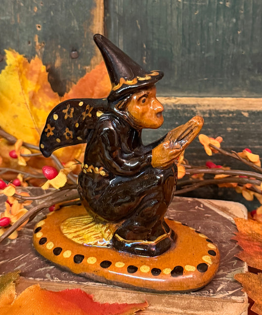 GMS-F132B Shooner Redware Lg Witch on Broom Figurine