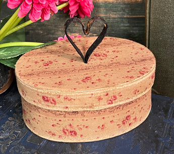 PB-281C Rose Fabric Covered Oval Box with Metal Heart