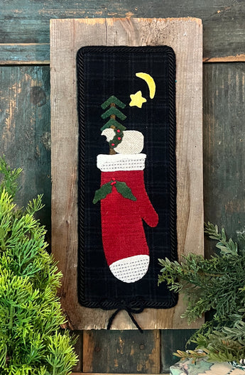 NG-216 Wool Applique Mitten with Sheep on Wood