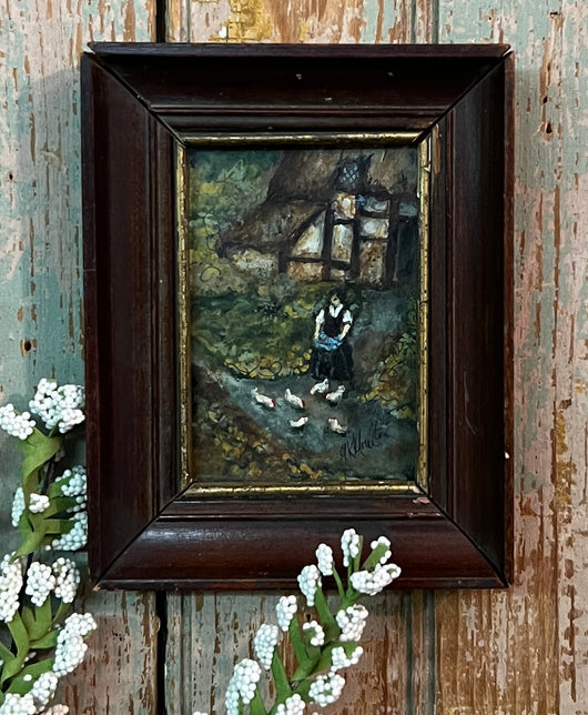 MKM-222 'Lady & Chickens' ORIGINAL Painting by MK Moulton