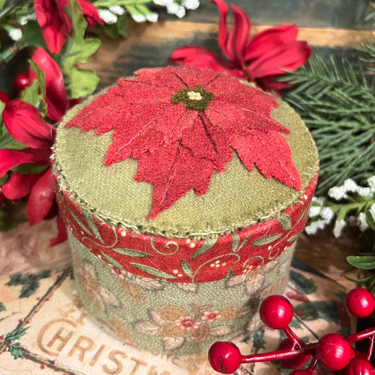 PB-115 Small Fabric Cover Box with Wool Poinsettia Applique