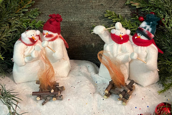 FA-2100 Med Fabric Snowfolk Couple Roasting Marshmallows with Fire