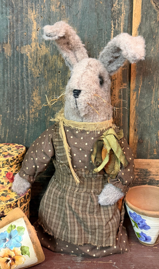 PPP-12 Hand-made Grey Bunny in Apron with Carrot