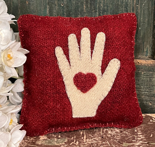 PB-284F Small Wool Heart in Hand Pillow - Red