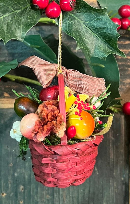 ER-2420 Mini Red Basket of Fruits Ornament