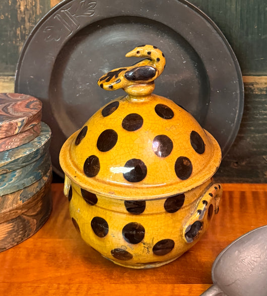 GMS-1791 Shooner Redware Lidded Bowl & Bird with Dots