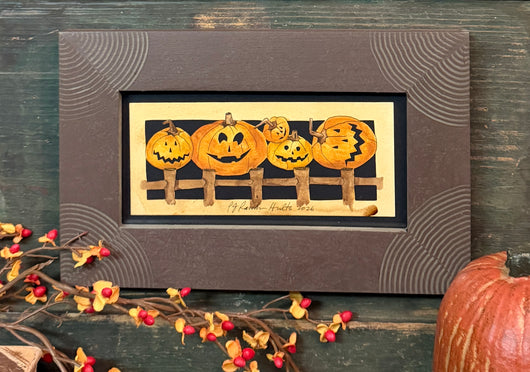 PJH-433 Pumpkins on Fence Framed Paper Cutting