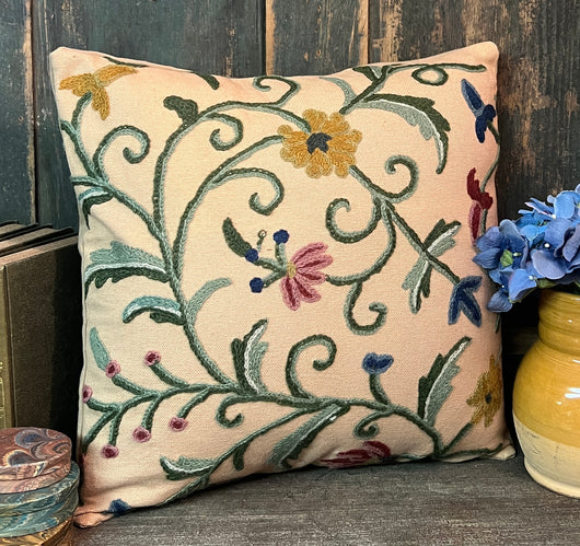 CD-CP-B1 Crewel Pillow - Blue Floral