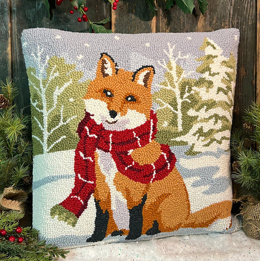 PH-171 Snowfall Fox Wool Hooked Pillow