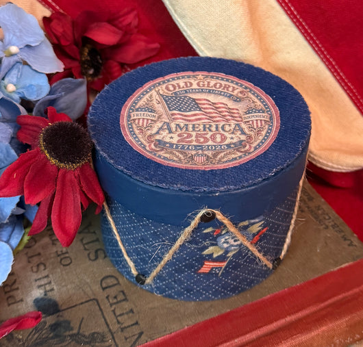 PB-678 Americana Drum Fabric & Wool Covered Box - Blue