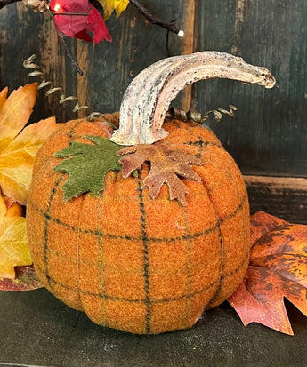 PB-369 Med Wool Pumpkin with Leaves