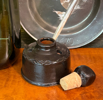 EJS-173 Pottery Inkwell with Stopper & Quill - Black