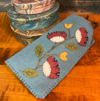 PB-349 Wool Floral Eyeglass Case - Teal