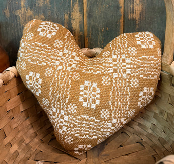 CD-HP-M Lg Coverlet Heart Pillow - Mustard & Cream