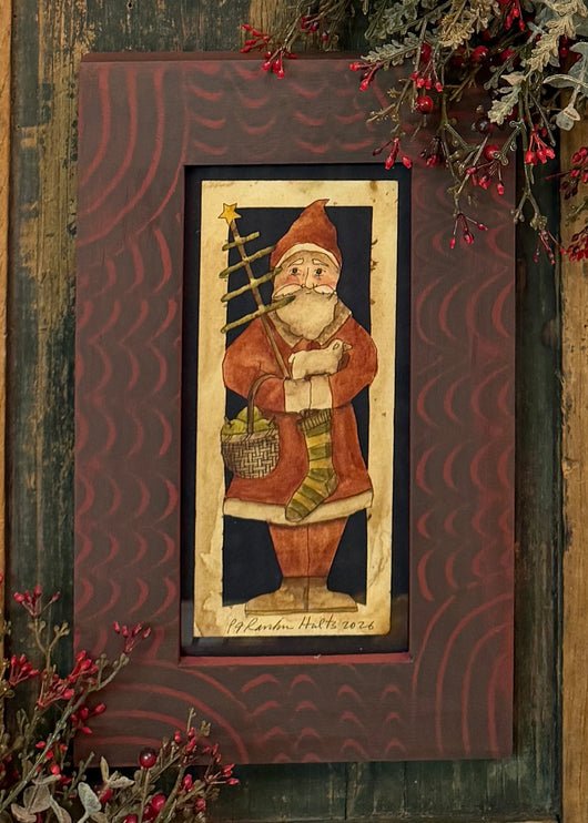 PJH-441 Santa with Stocking Framed Paper Cutting
