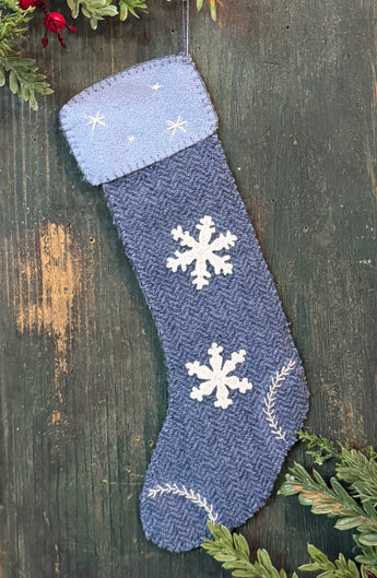 PB-742B Wool Stocking - Blue Snowflake