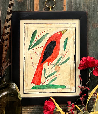 ER-2506 Framed Original Red Bird Painting