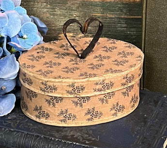 PB-281B Blue Fabric Covered Oval Box with Metal Heart